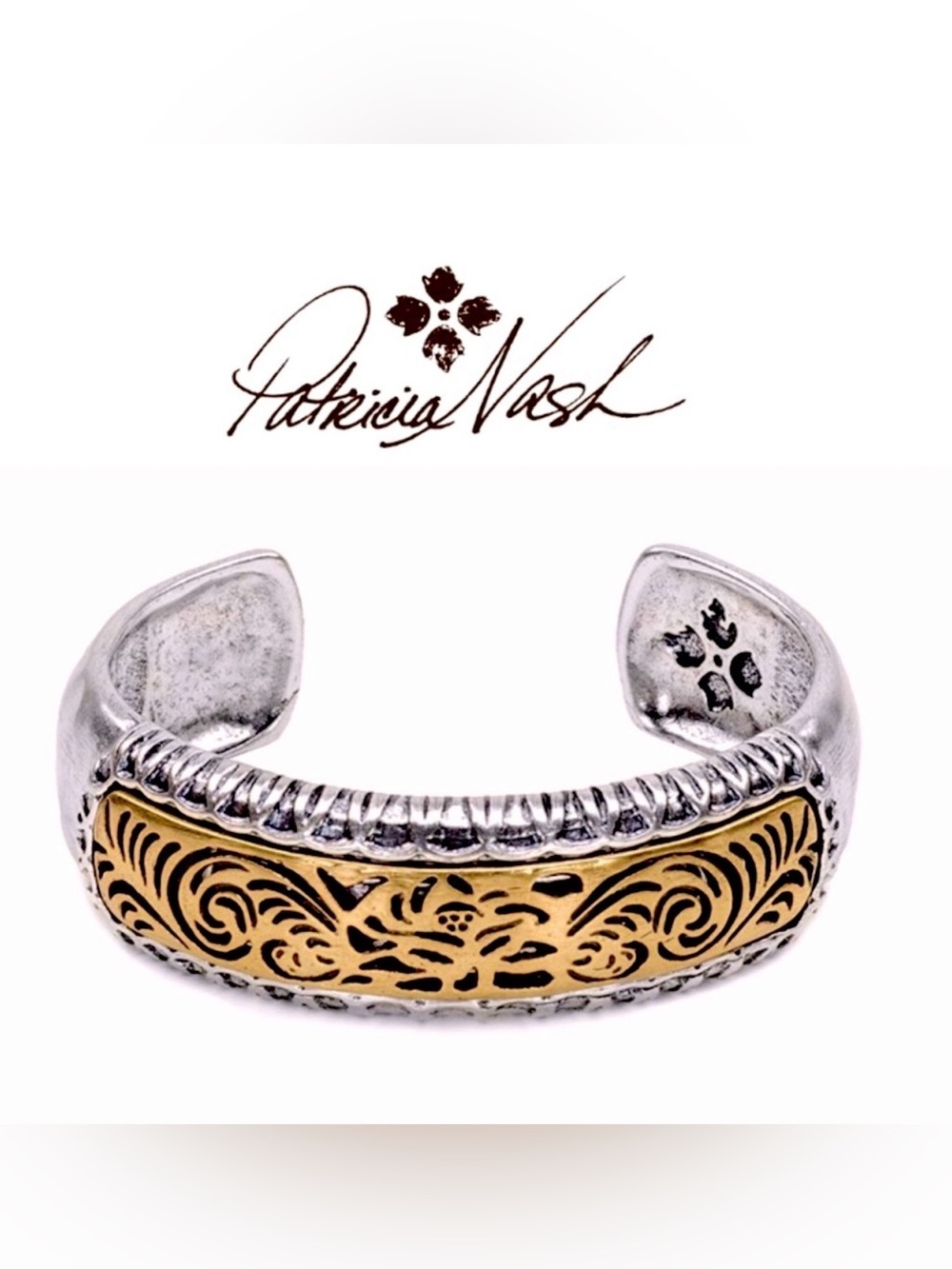 Patricia Nash Cavo Two-Tone Filigree Cuff Bracelet Silver & Gold Tones NWOT M/L
